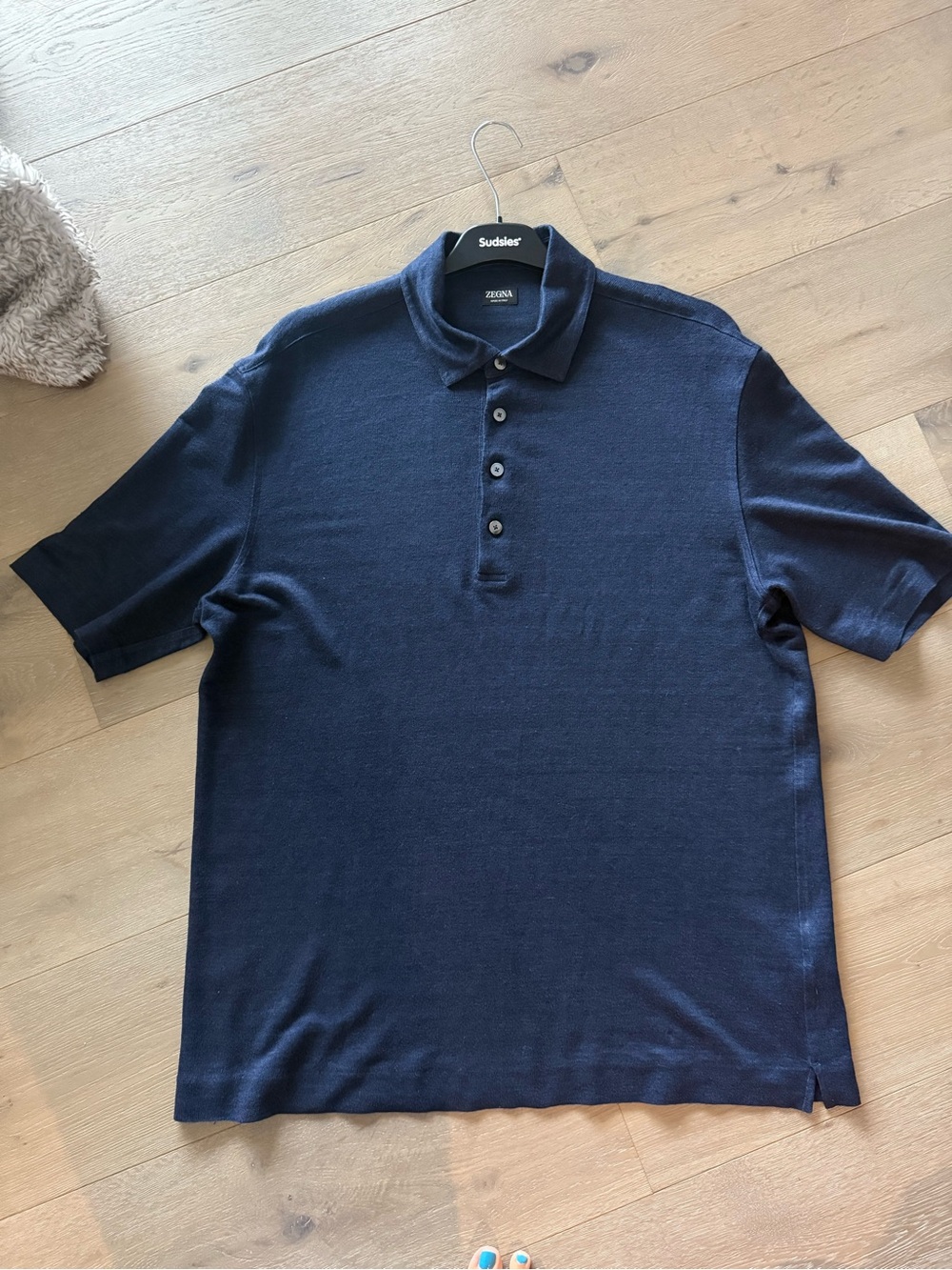 Zegna Linen Men’s Short-Sleeve Polo Shirt in Navy